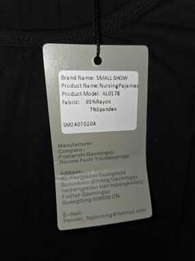 Smallshow Black Nursing Pajama Top - Comfortable Rayon Blend, Size Small